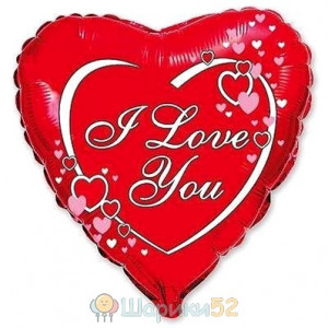 Шар 18" ILY Сердца на красном фоне