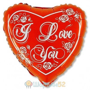 Шар 18" ILY Сердце с розами красное