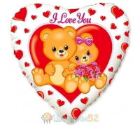 Шарик 18" ILY Медвежата с цветами